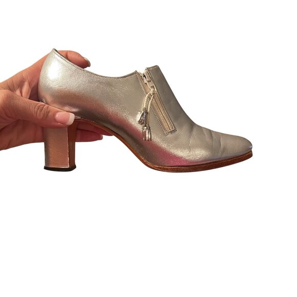 Norman Kaplan Vintage Womens Shooties Size 7 Silver Leather Heels Casual - Picture 9 of 14
